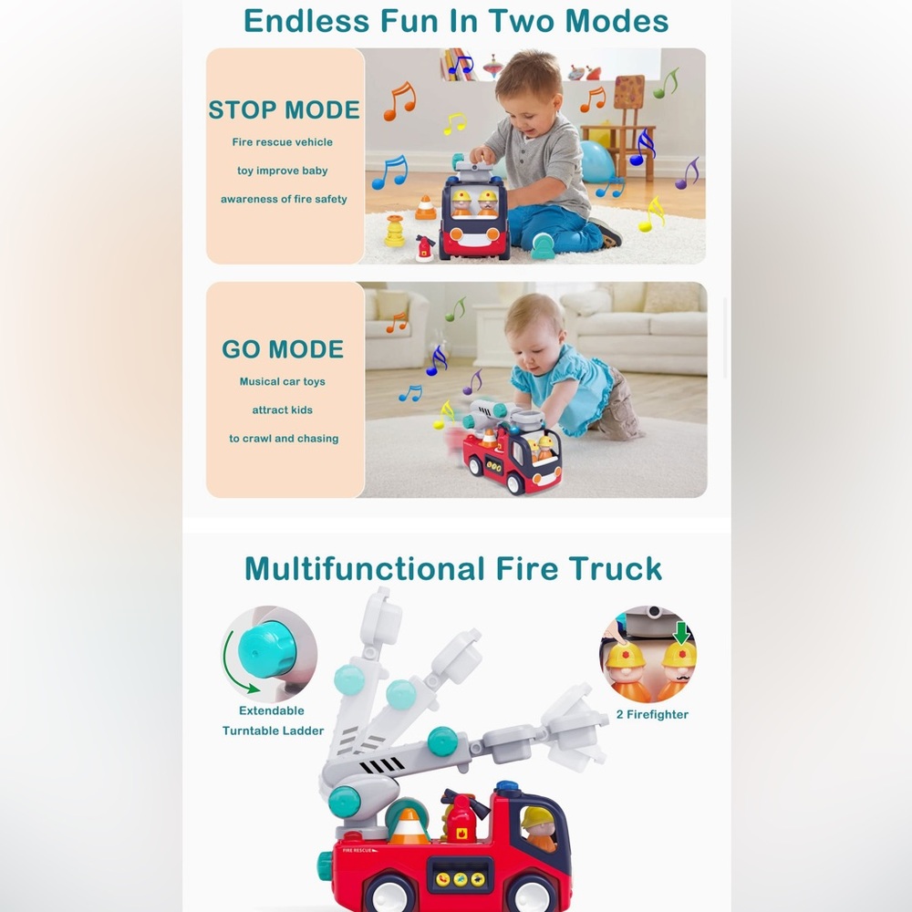 Red Early Learning Fire Engine Toy - Picture 3 of 4